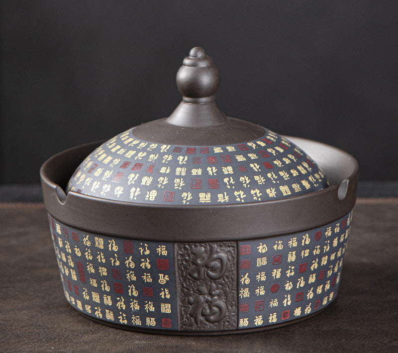 Purpur Sand Aschenbecher Kreatives Home Office Persönlichkeit Trend Wohnzimmer Chinesische Anti-Fliege-Asche-Staub-Aschenbecher mit Deckel