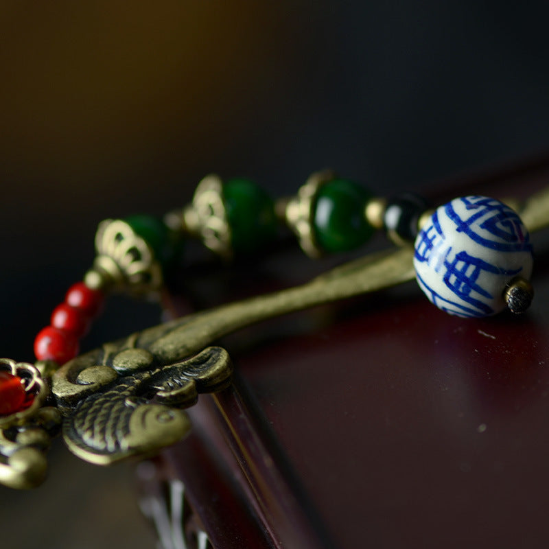 Ethnische Haarnadel für Frauen Bronze Fisch Blume Stick Charme