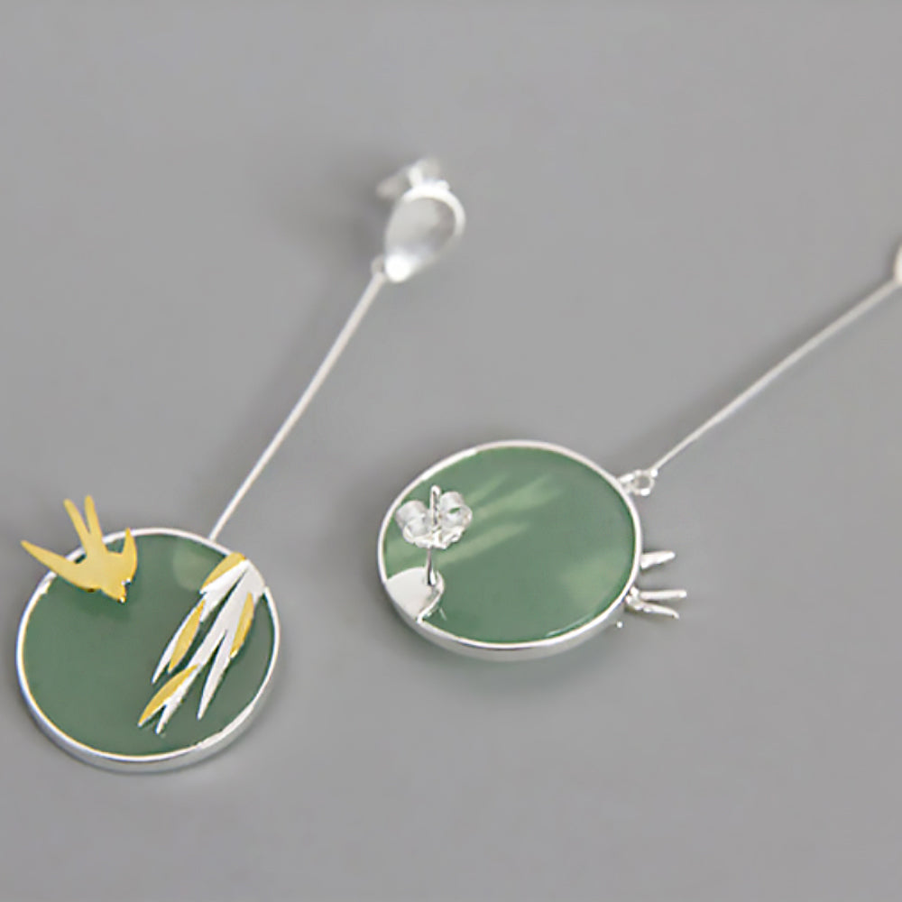 Aventurine Bird and Willow Earrings Chinese Jewelry for Women-3