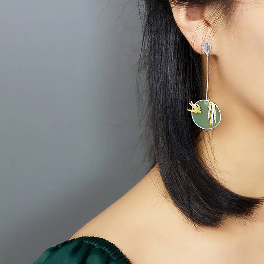 Aventurine Bird and Willow Earrings Chinese Jewelry for Women-1