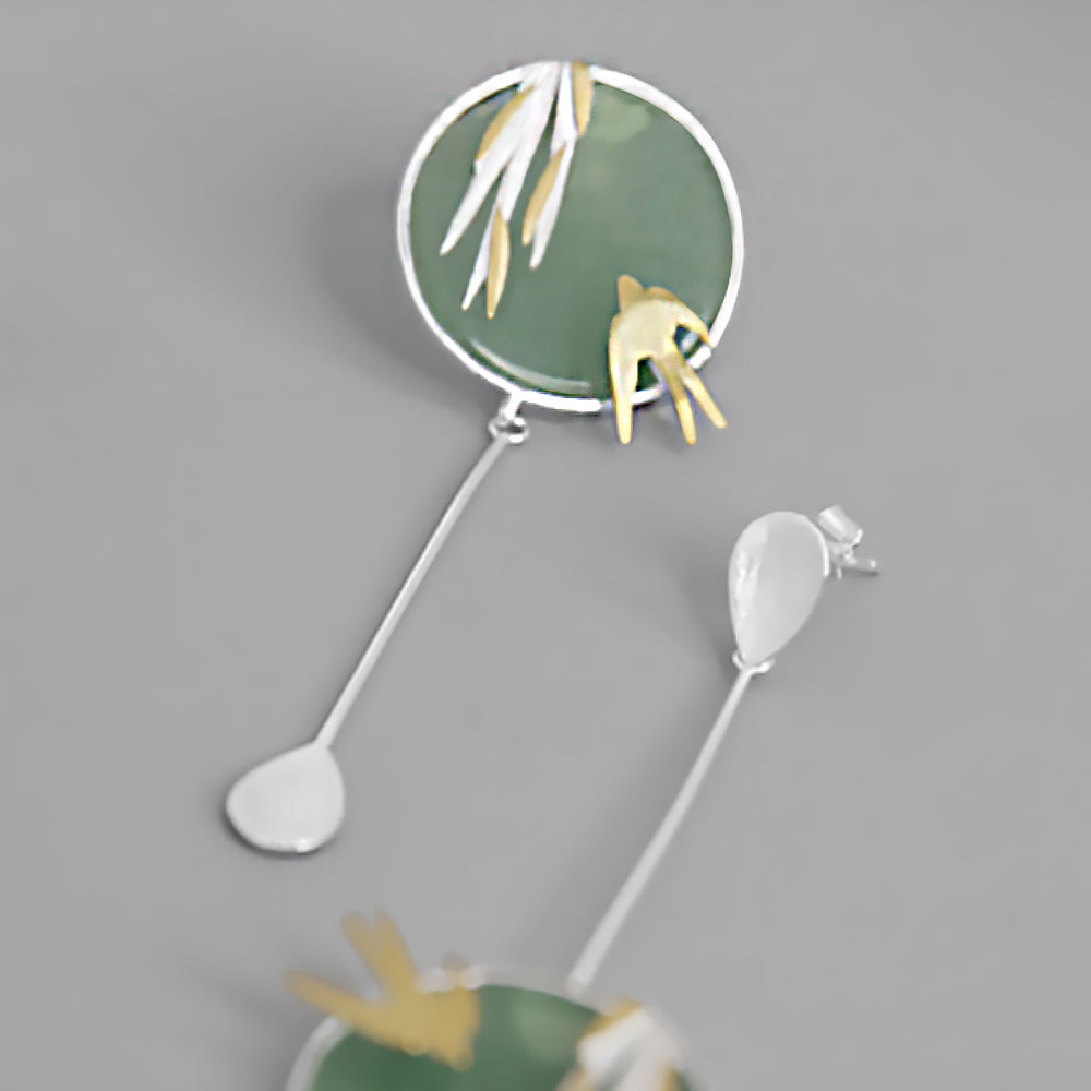 Aventurine Bird and Willow Earrings Chinese Jewelry for Women-4