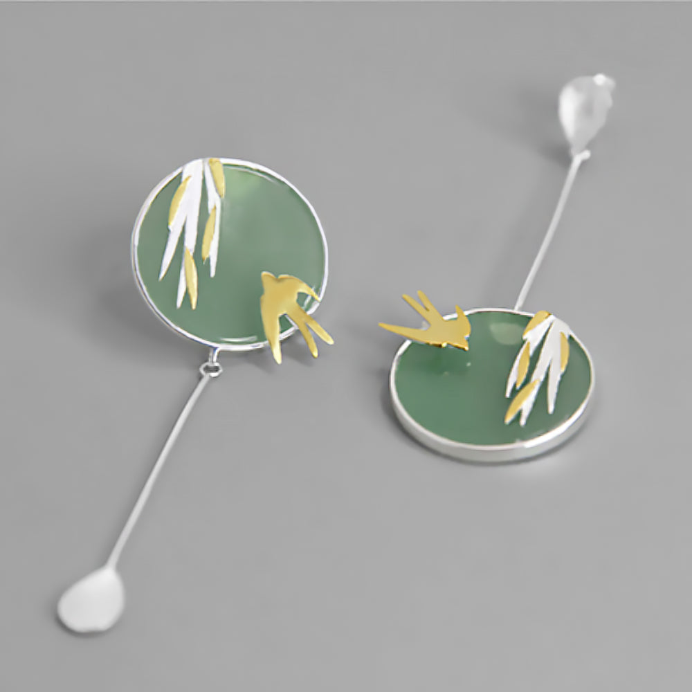 Aventurine Bird and Willow Earrings Chinese Jewelry for Women-5