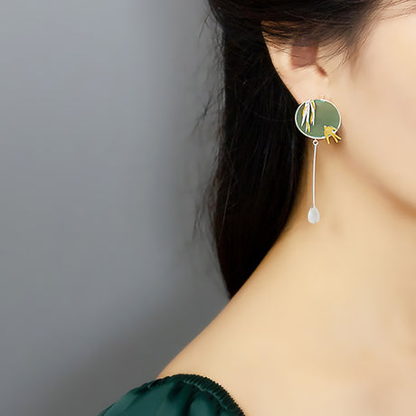 Aventurine Bird and Willow Earrings Chinese Jewelry for Women-2