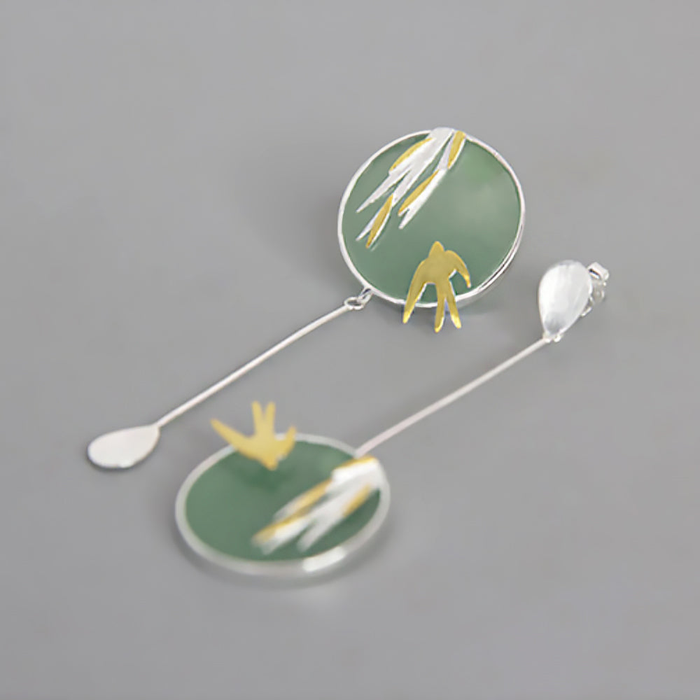 Aventurine Bird and Willow Earrings Chinese Jewelry for Women-6