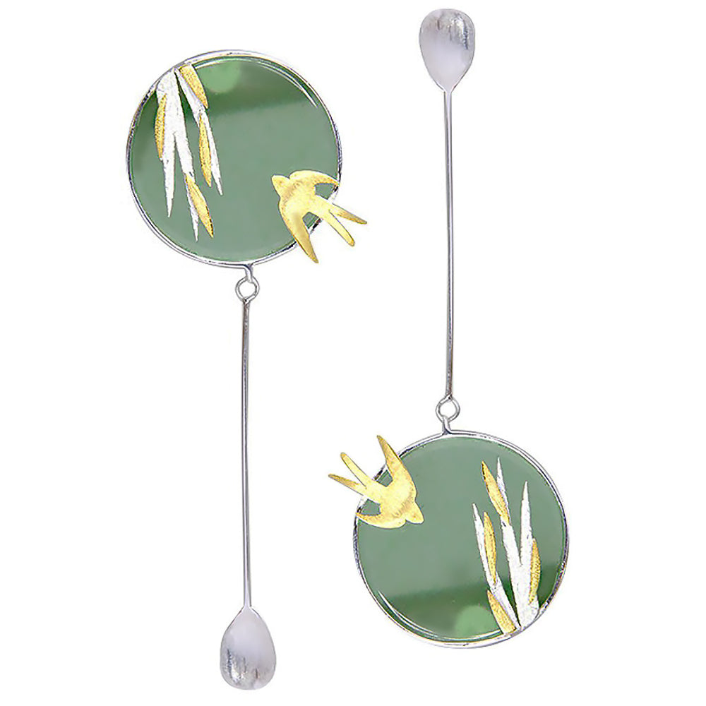 Aventurine Bird and Willow Earrings Chinese Jewelry for Women-8