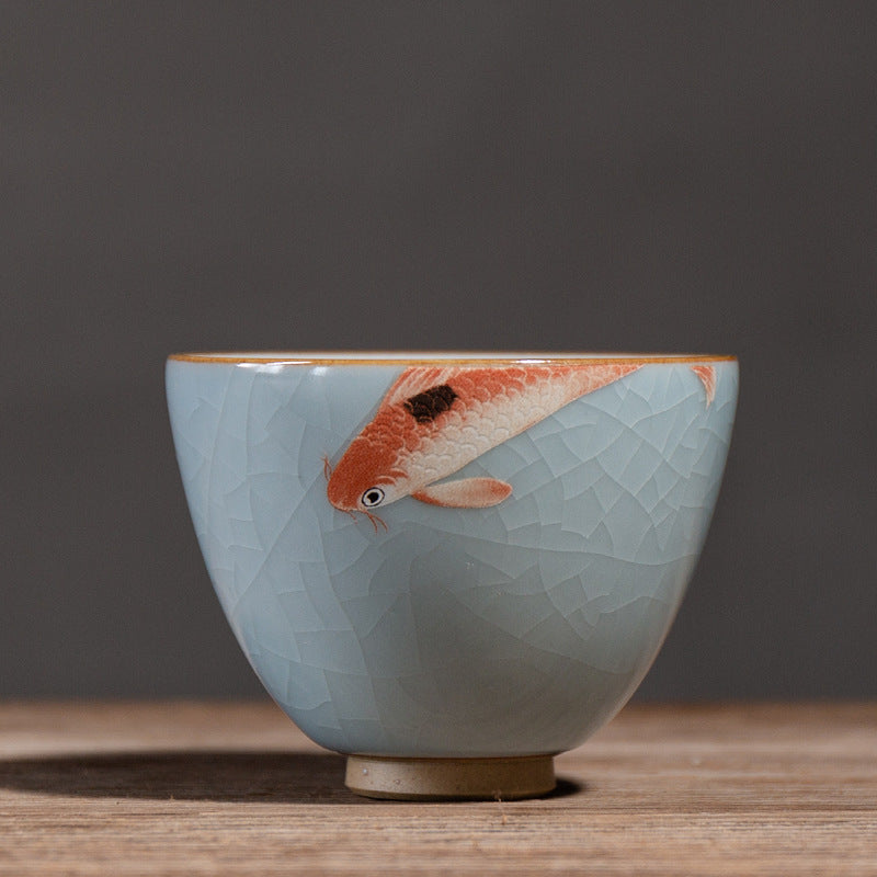 Zen ceramic teacup with ice cracked Chinese glaze finish