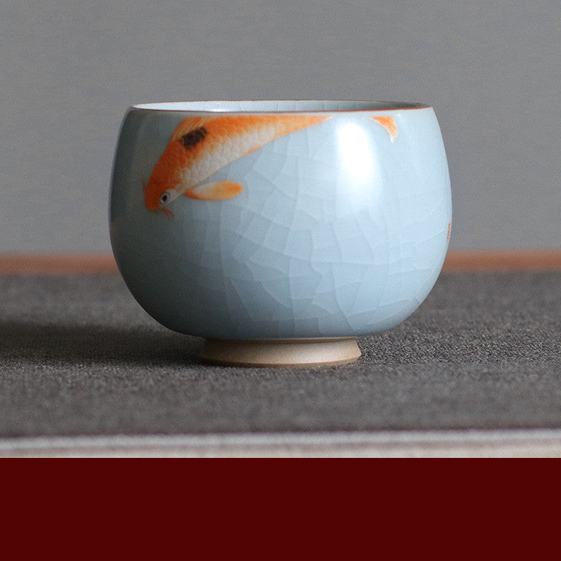 Zen ceramic teacup with ice cracked Chinese glaze finish