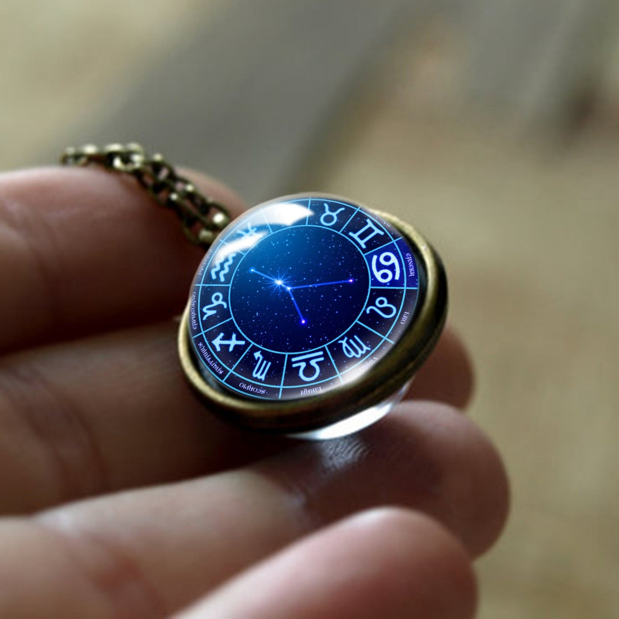 Double-Sided Glass Ball Zodiac Necklace Horoscope Gift Jewelry–5