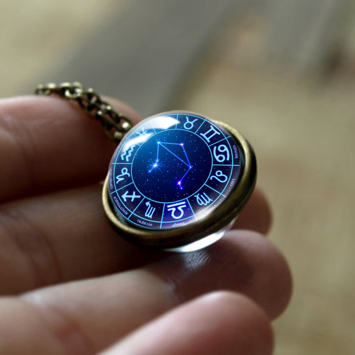 Double-Sided Glass Ball Zodiac Necklace Horoscope Gift Jewelry–9