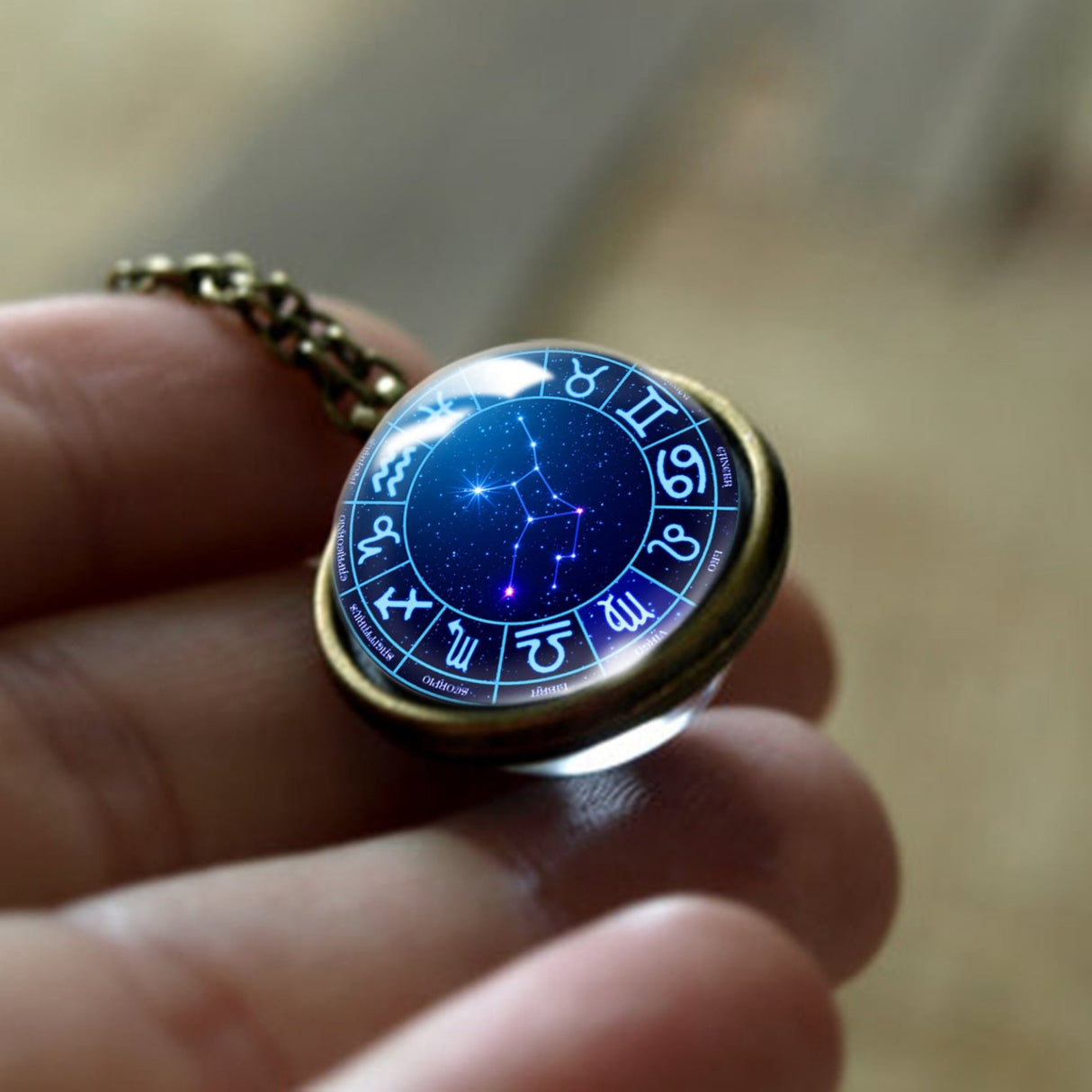 Double-Sided Glass Ball Zodiac Necklace Horoscope Gift Jewelry–14