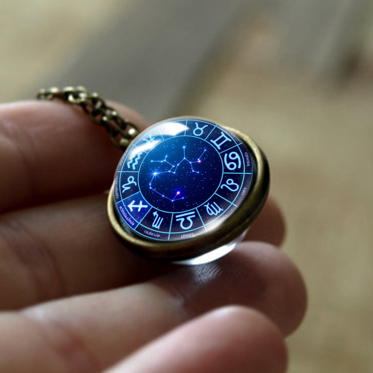 Double-Sided Glass Ball Zodiac Necklace Horoscope Gift Jewelry–11