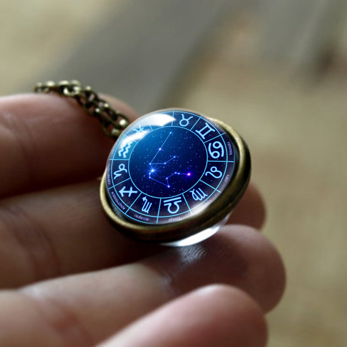 Double-Sided Glass Ball Zodiac Necklace Horoscope Gift Jewelry–3