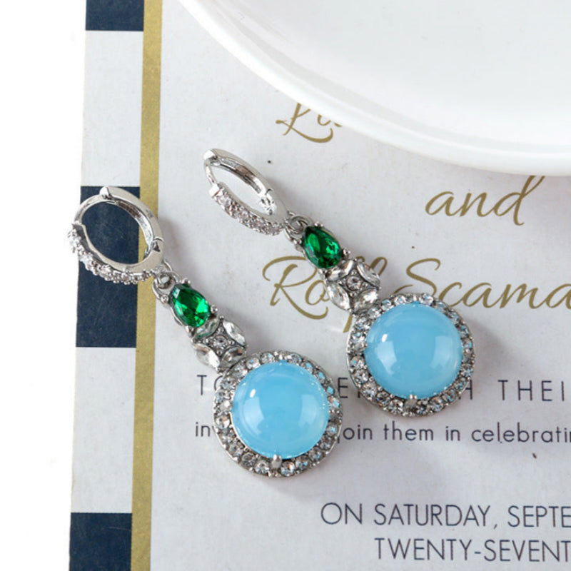 Imitation Jade Earrings Emerald Diamond and Zircon Earrings