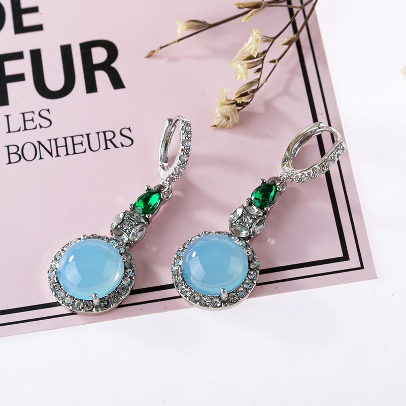 Imitation Jade Earrings Emerald Diamond and Zircon Earrings