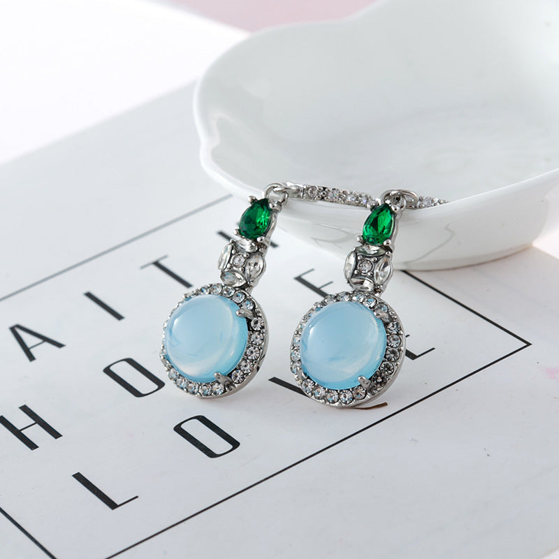 Imitation Jade Earrings Emerald Diamond and Zircon Earrings