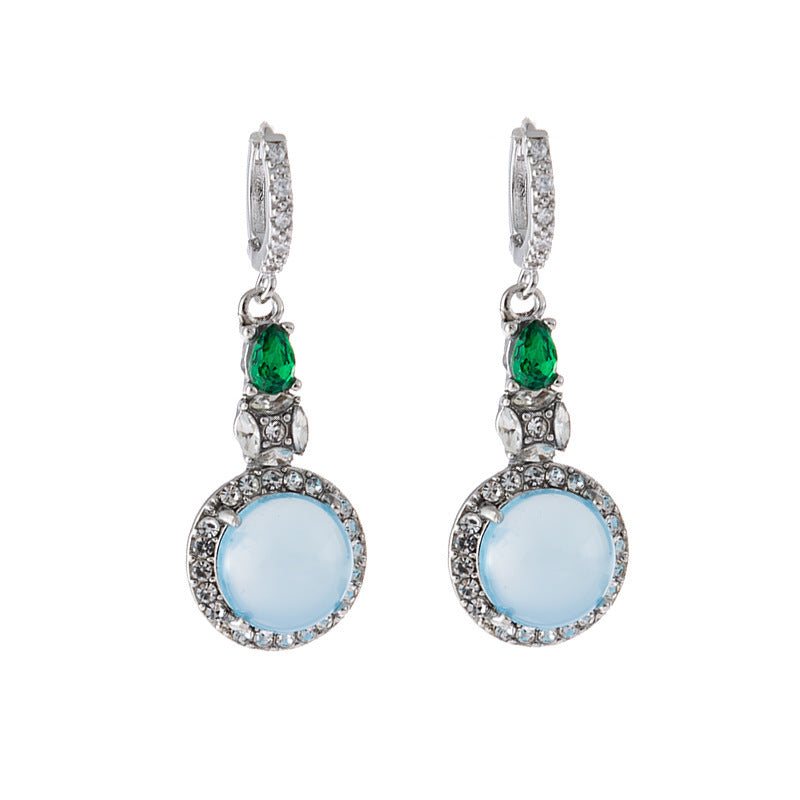 Imitation Jade Earrings Emerald Diamond and Zircon Earrings
