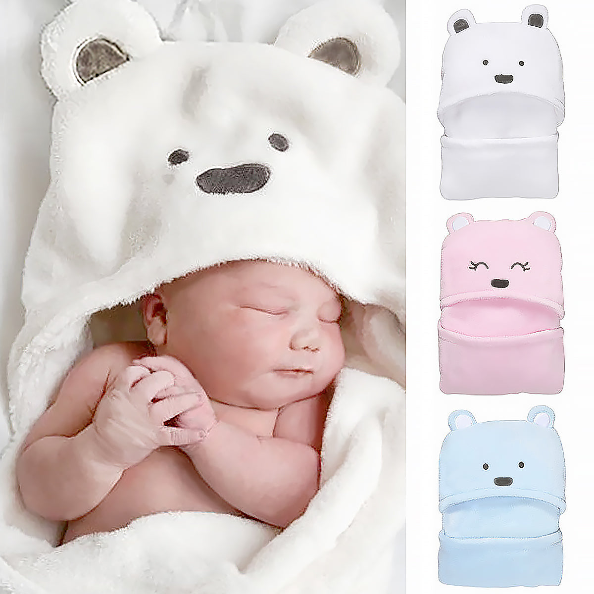 Coral Fleece Baby Blanket Hooded Newborn Wrap-1