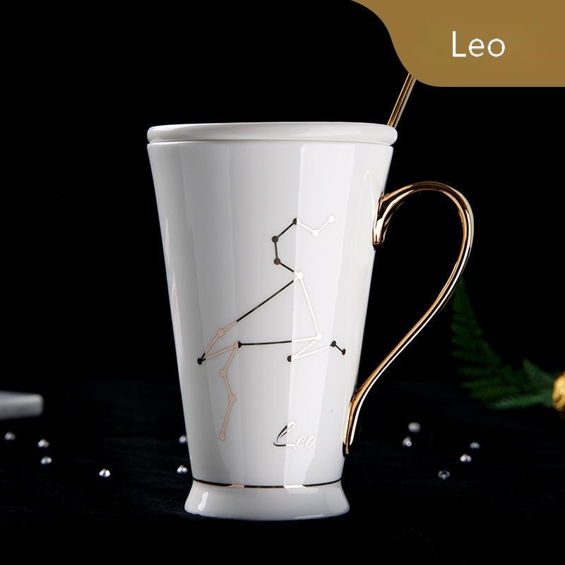 Zodiac Ceramic Mug with Lid & Spoon – 12 Constellations