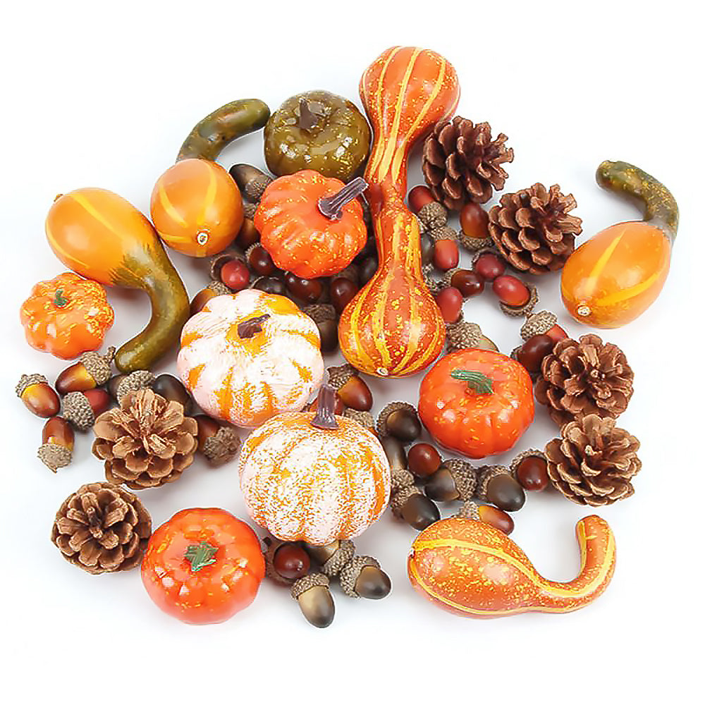 Thanksgiving Harvest Decoration Set with Pumpkins Maple Leaves and Acorns-5