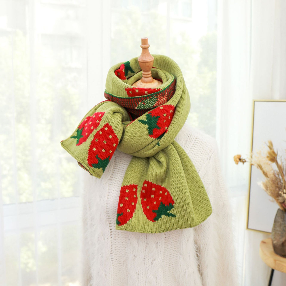 Long Strawberry Knitted Scarf
