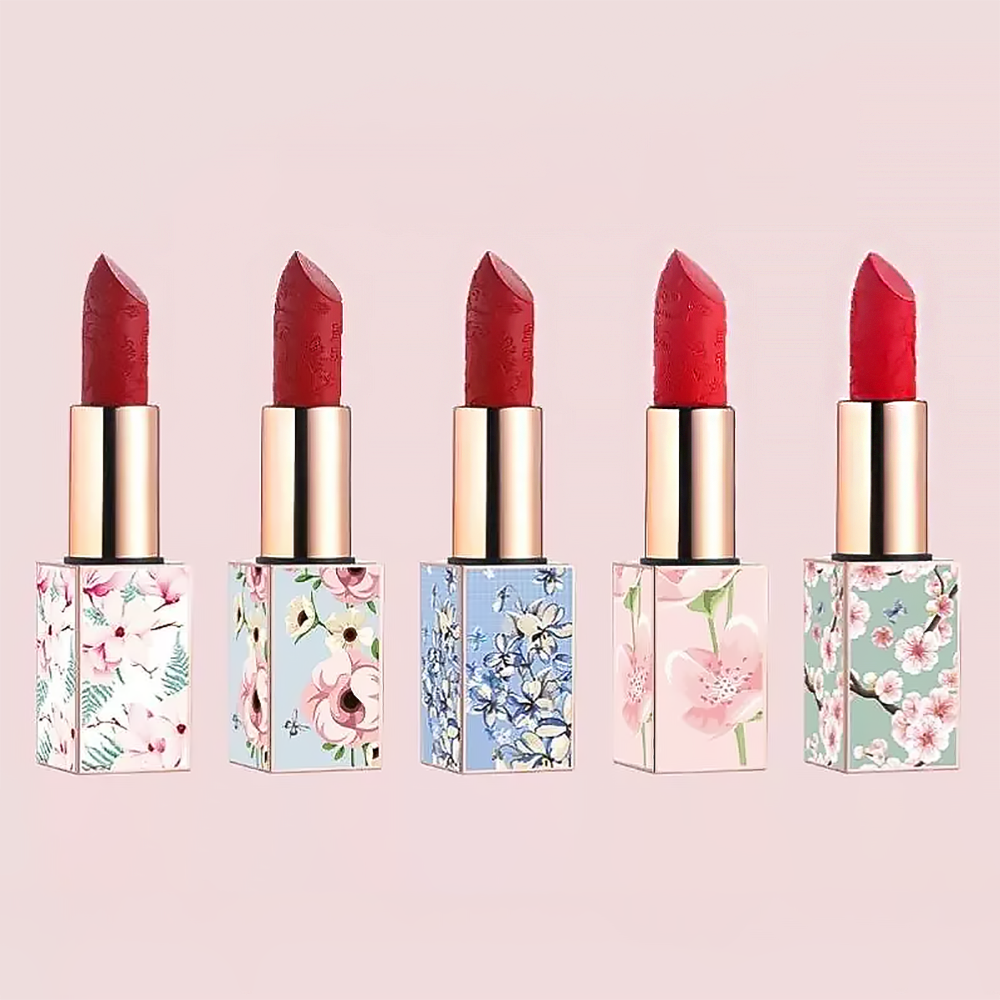 Rosa Blumenserie fanförmige Lippenstift Set Giftbox