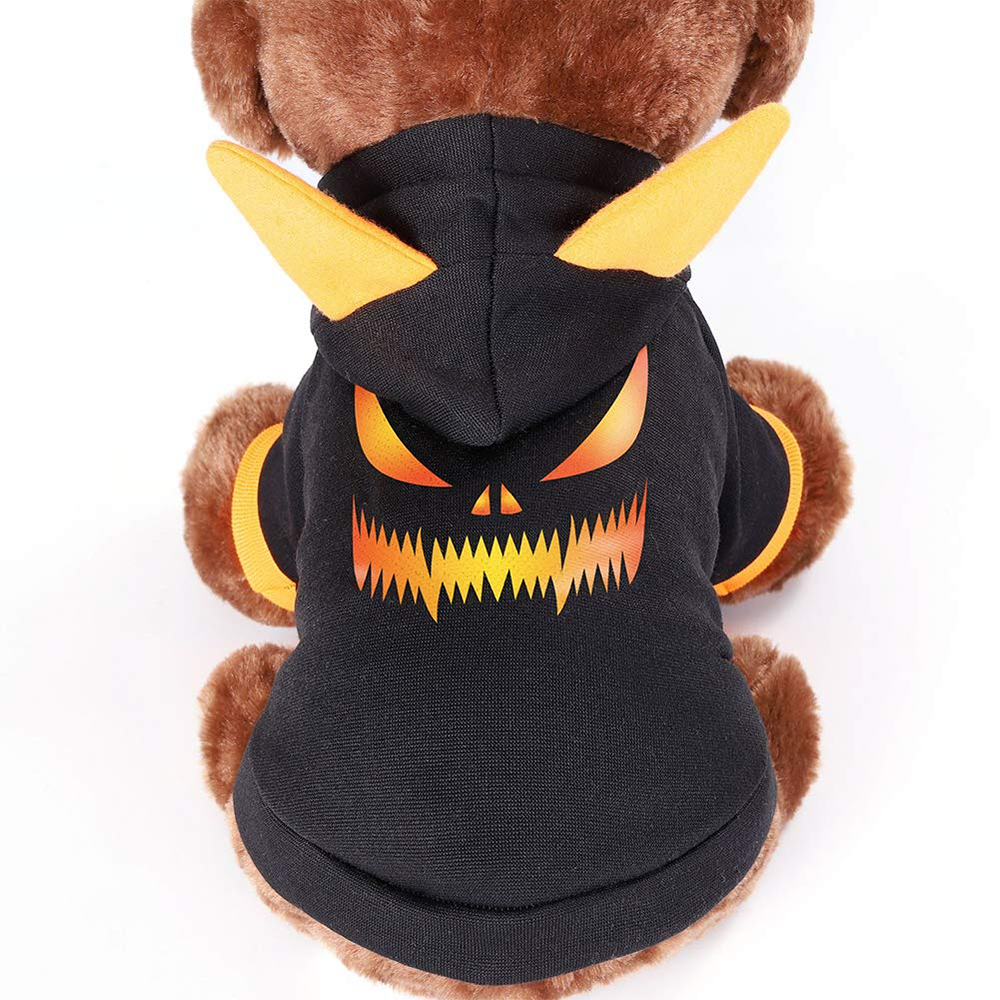 Pumpkin Dog Hoodie Halloween Outfit Black Orange Cozy Fleece-2