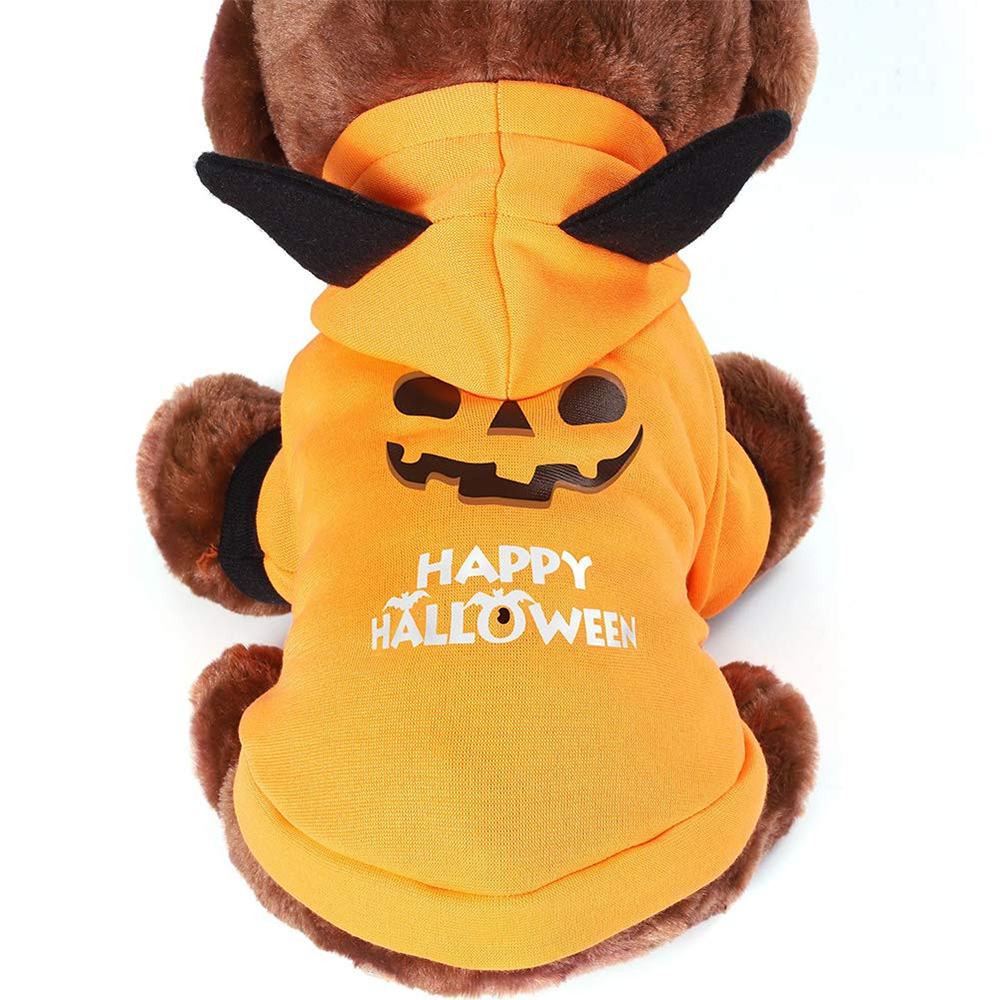 Pumpkin Dog Hoodie Halloween Outfit Black Orange Cozy Fleece-3