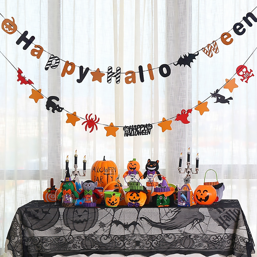 Halloween Bunting Banner Party Decorations with Bat Ghost Witch Pumpkin Cat Designs-1