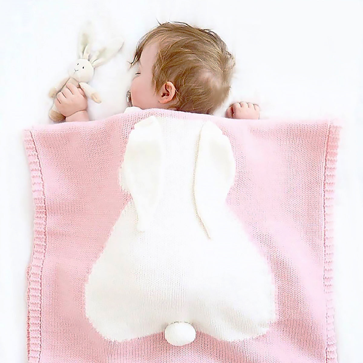 Cute Bunny Ears Knitted Blanket Soft Kids Throw Blanket-2