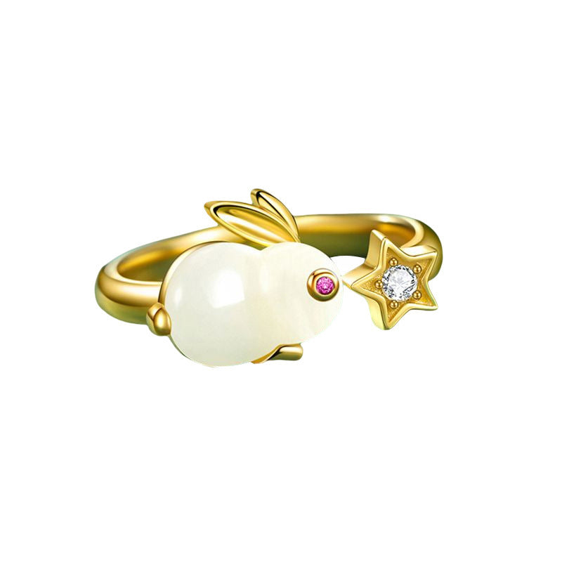Trendy einfaches süßes Tierjahr Jade Hase Ring