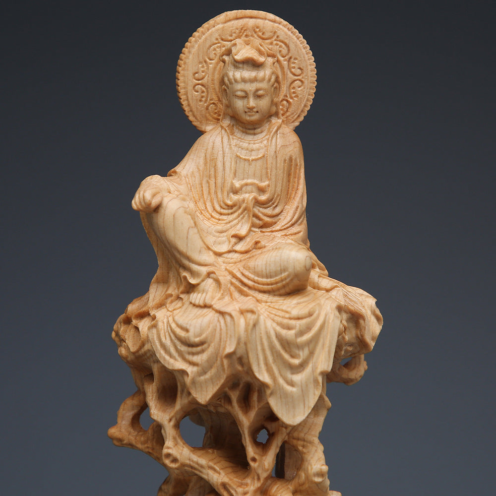 Sitzende Baumrebe Guanyin Buddha Statue Ornamente Holzhandwerk