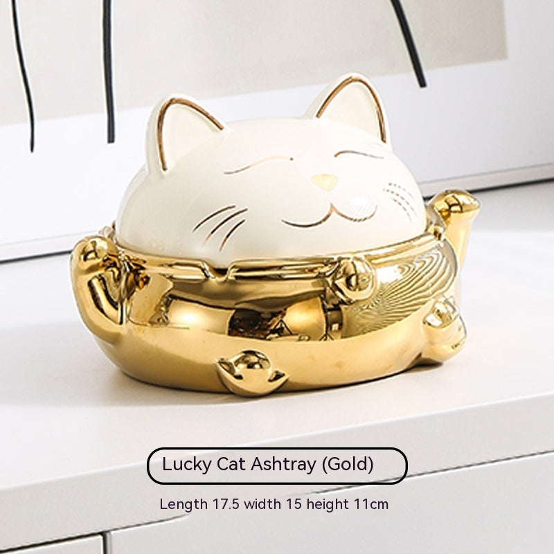 Lucky Cat Aschenbecher Wohnzimmer mit Deckel