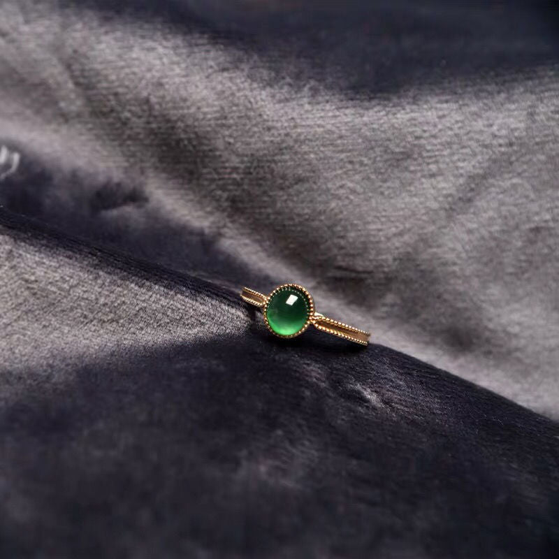 Frauen jade eingelegt Jade farbig goldener Ring