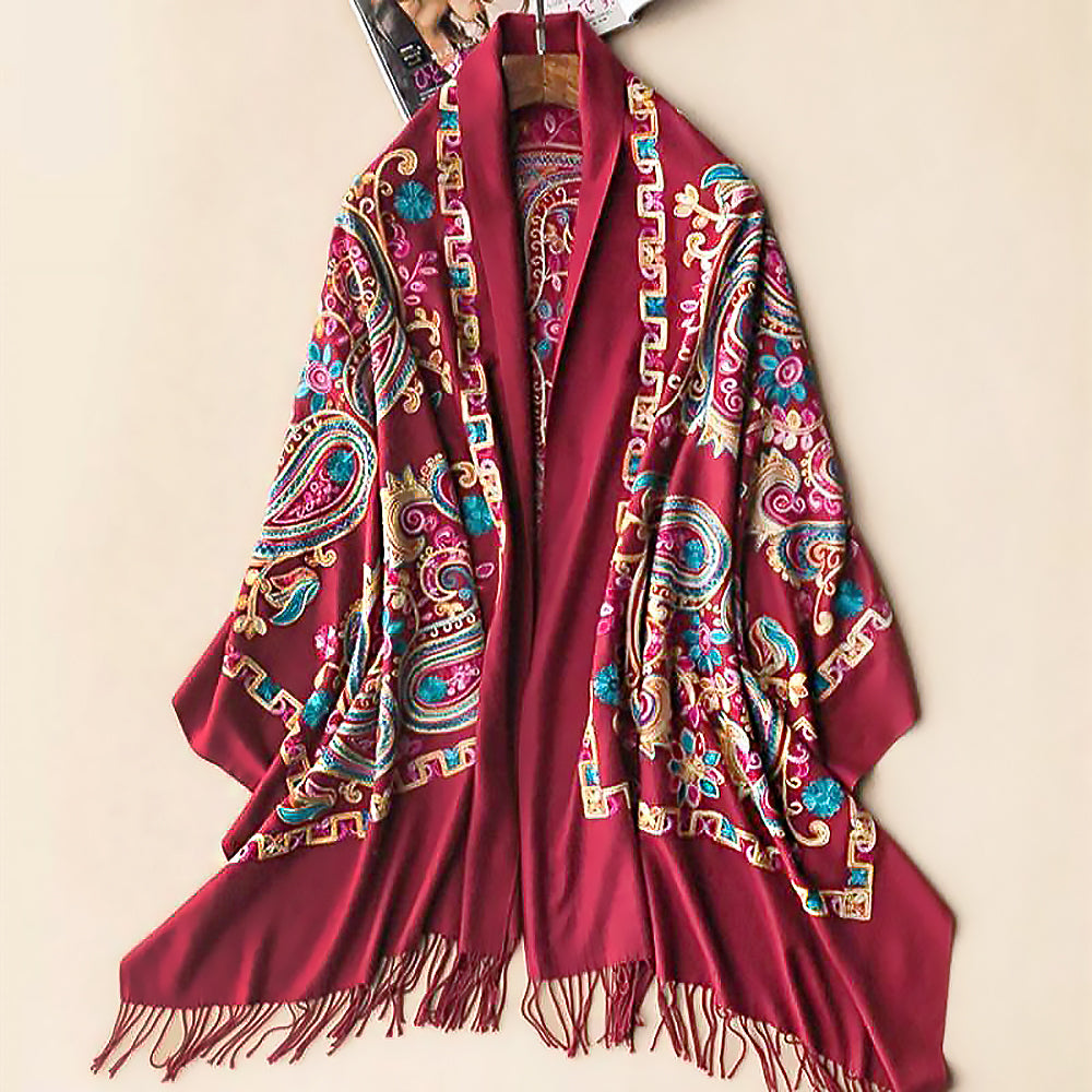 Chinese Ethnic Style Plain Fabric Embroidered Scarf Large Shawl-2