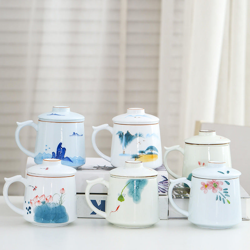 Weißes Porzellan Celadon Haushalt handgemaltem gefilterter Teetasse mit Deckel
