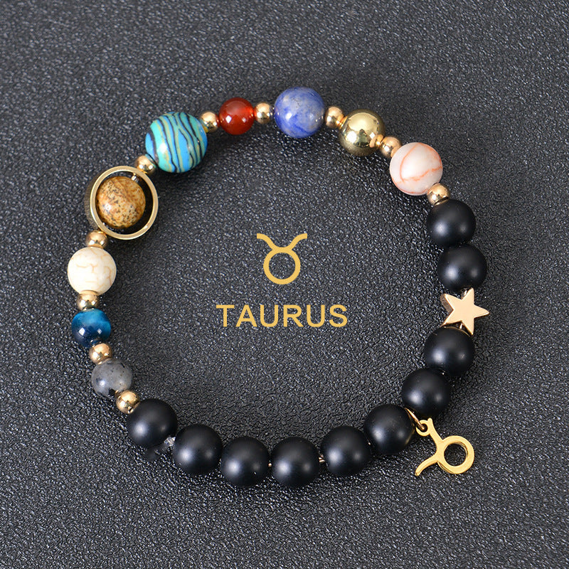 Twelve Constellations Zodiac Bracelet – Natural Stone & Planet Beads-17