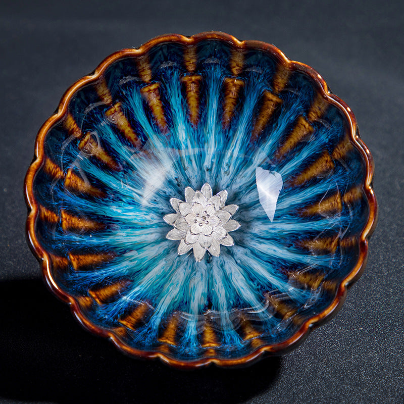 Jianzhan Teetasse Jianyang Tianmu Glaze Eingelegtes Silberöl tropfende Teeschale