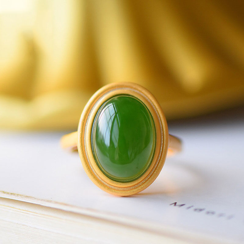 Frauen weißer Jade Emerald Retro Natural Hetian Jade Ring