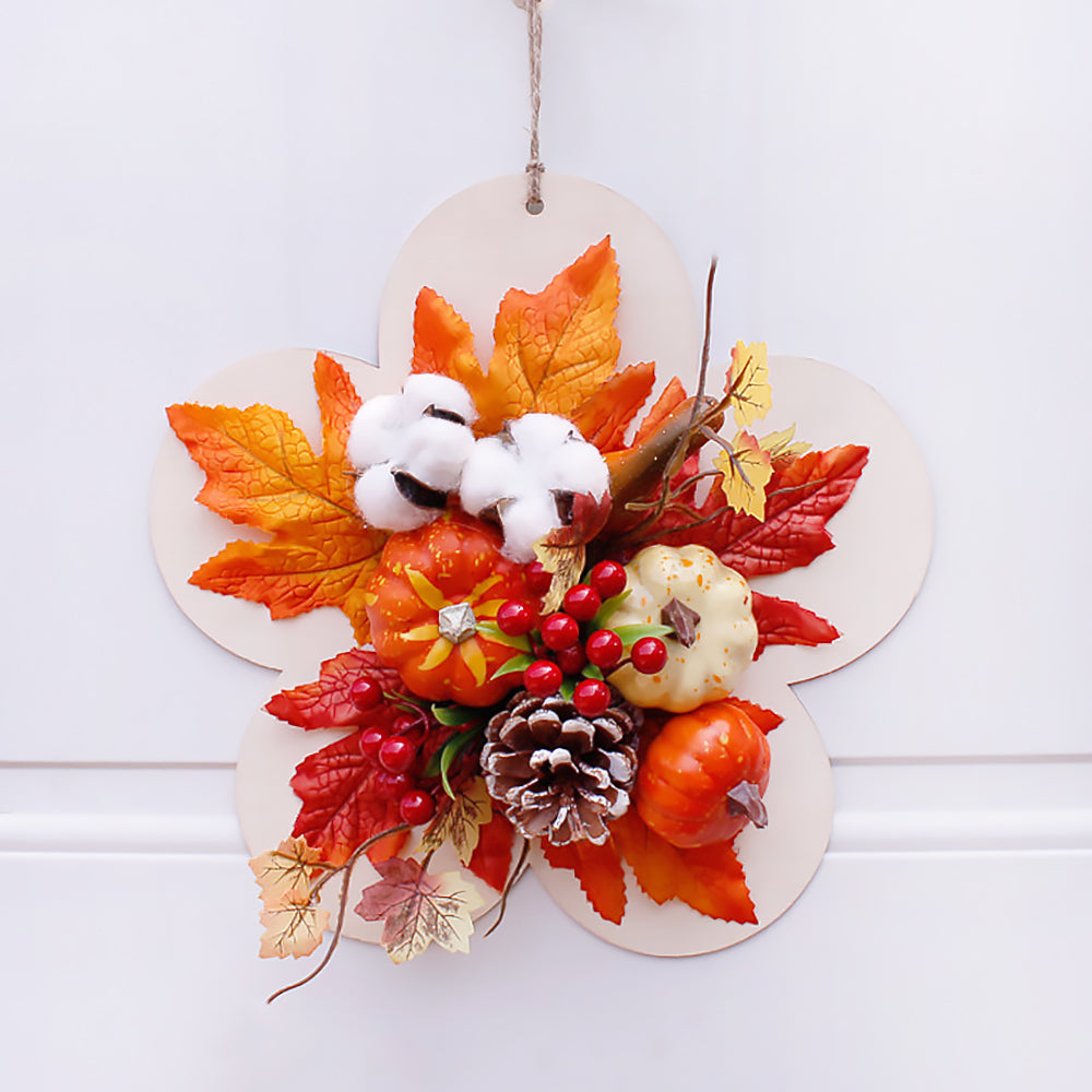 Thanksgiving Frosted Leaf Pumpkin Garland with Berries and Pinecones-5