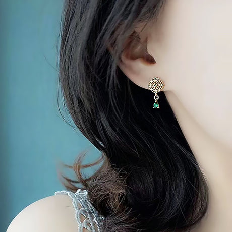 Emerald Green Stud Earrings Vintage Chinese Style Jewelry-2