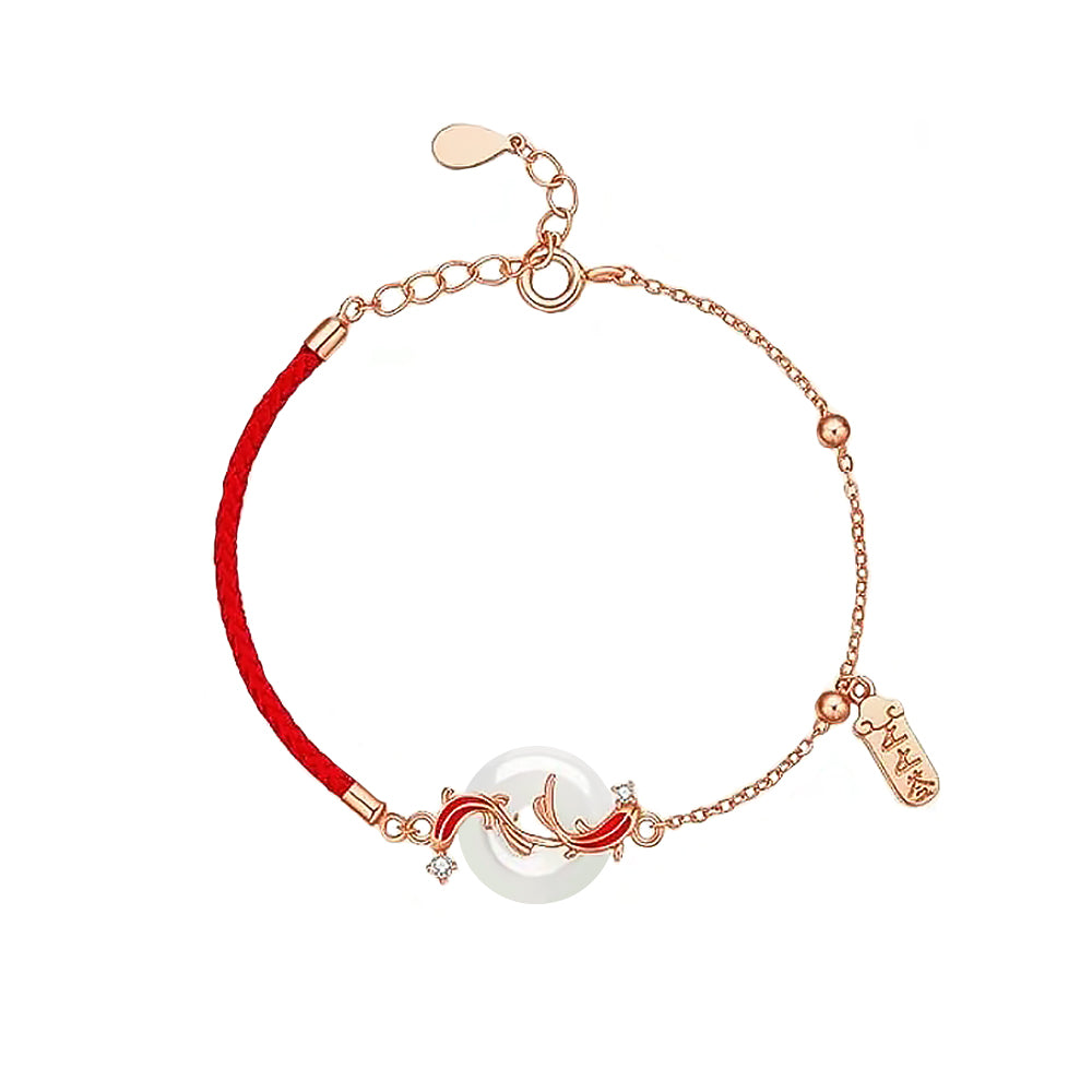 Hetian Jade Koi Red Rope Bracelet or Necklace Sterling Silver Lucky Jewelry-6