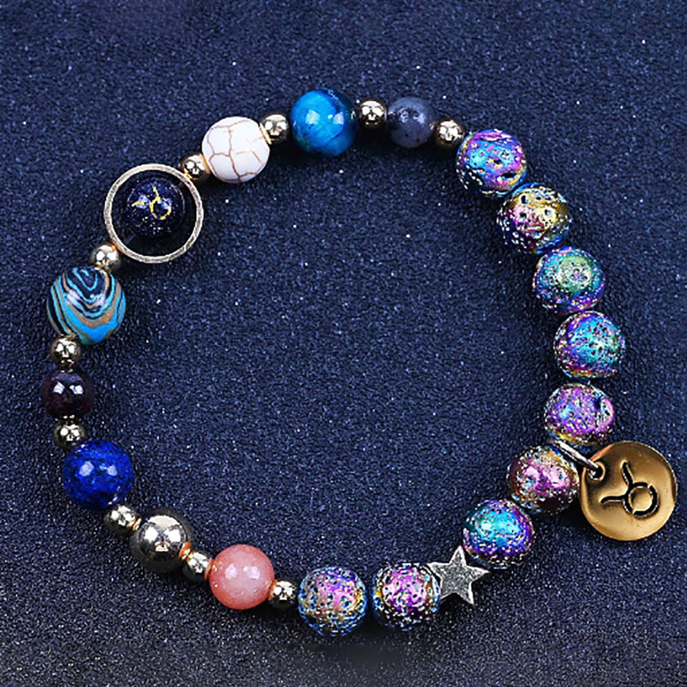 Couple Zodiac Bracelet Blue Sandstone & Lava Rock Beads-12