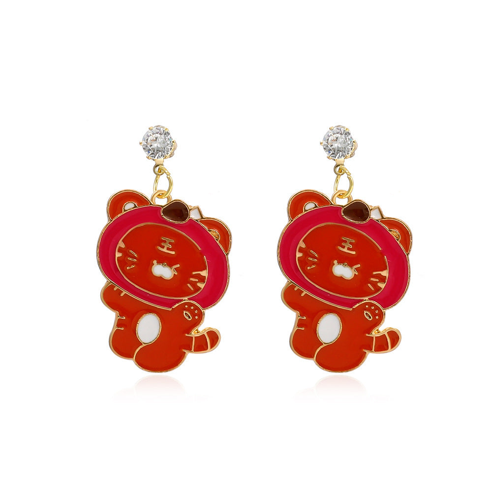 Chinese Zodiac Tiger Earrings Cute Animal Jewelry for Women