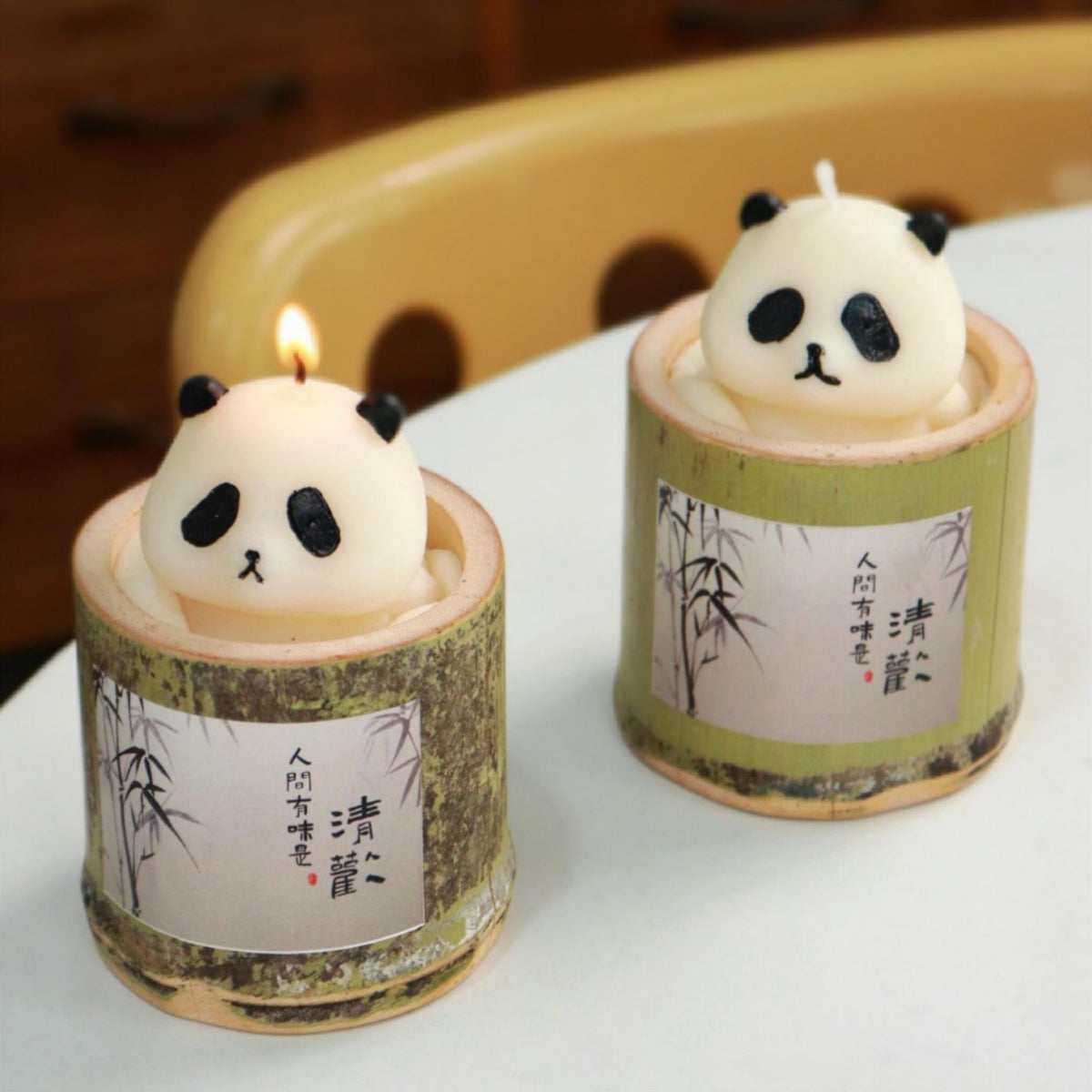 Panda Head Bamboo Tube Flower Fragrance Scented Candle-1