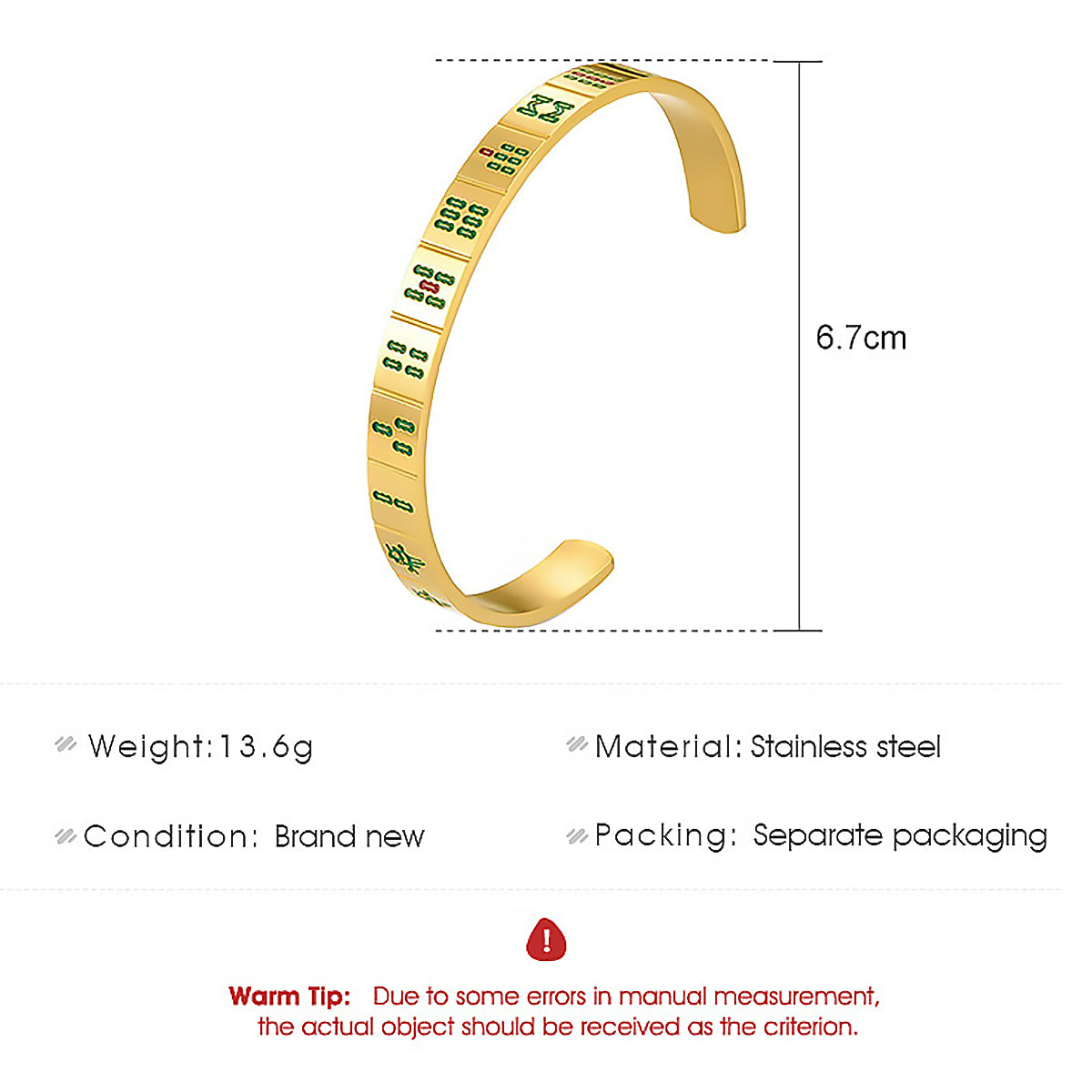 Titanium Steel Mahjong Bracelet Adjustable Cuff Bracelet-5