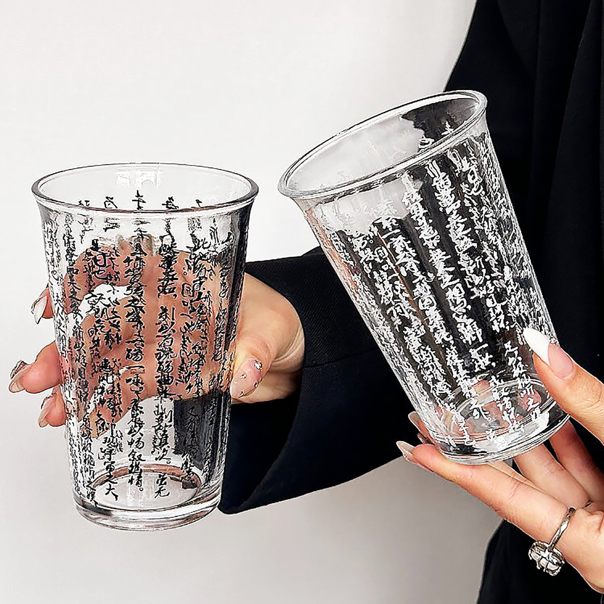 Chinese Calligraphy Glass Tea Cup 360ml Aesthetic Drinkware Lanting Xu Art Cup-3