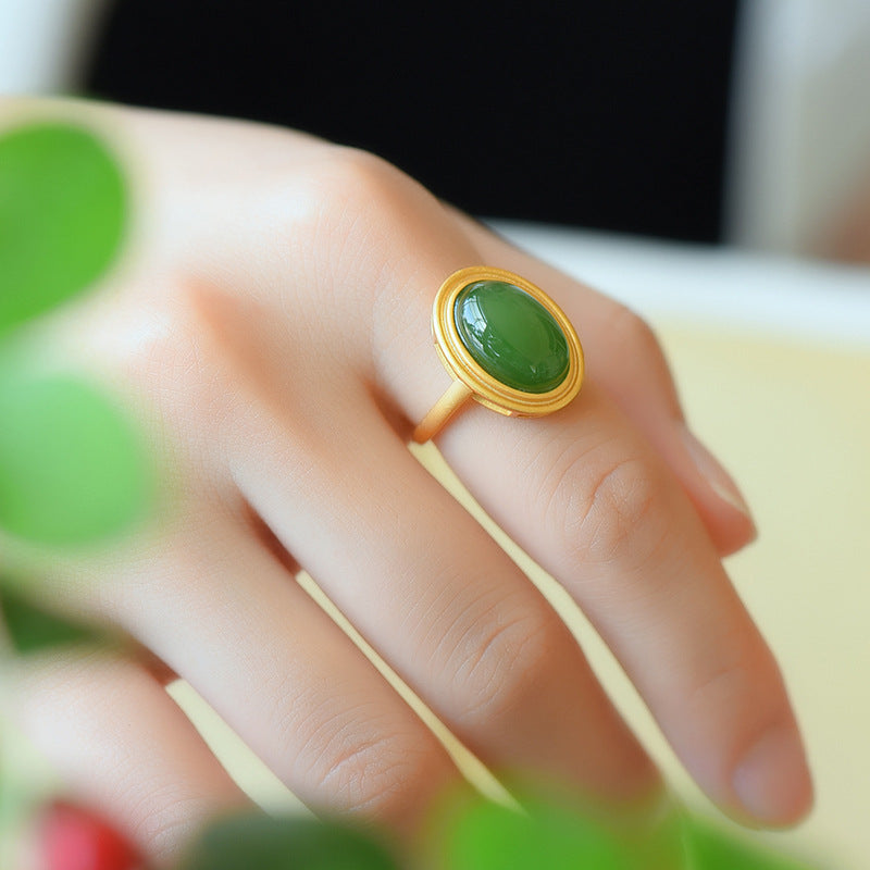 Frauen weißer Jade Emerald Retro Natural Hetian Jade Ring