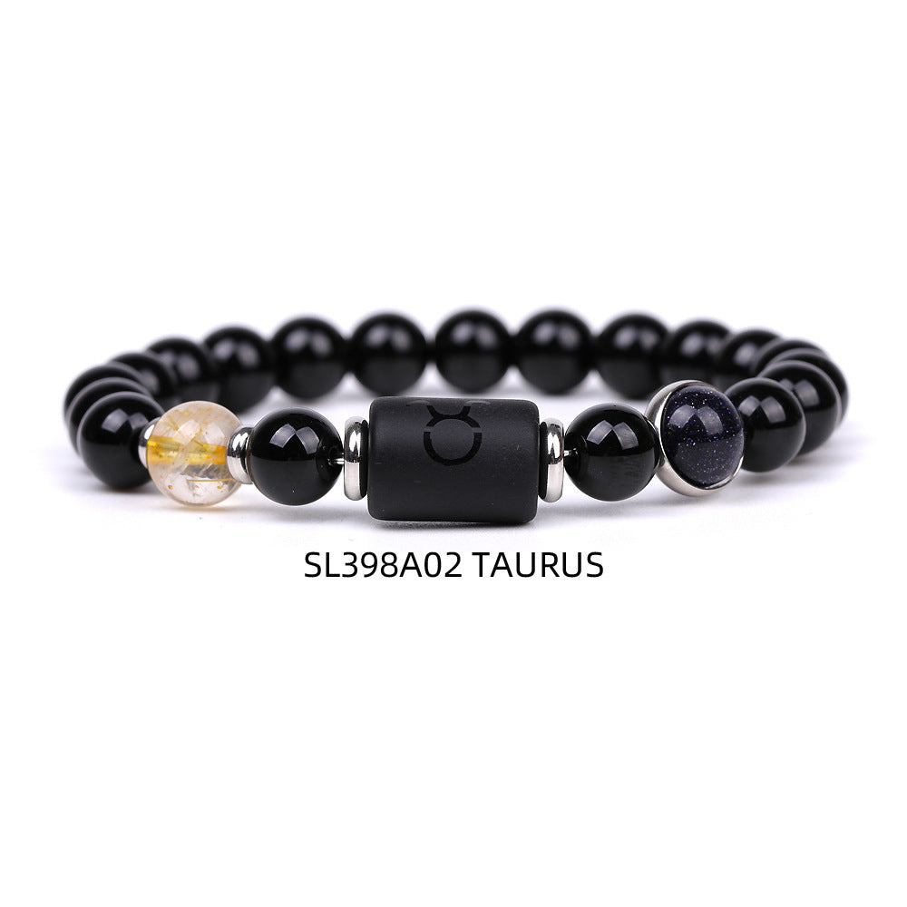 Natural Agate Zodiac Bracelet Unisex Astrology Jewelry-16