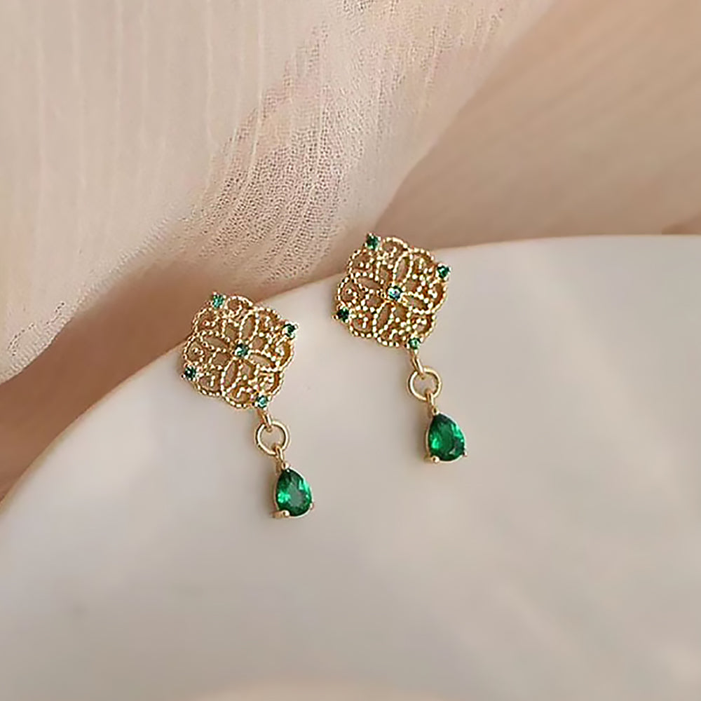 Emerald Green Stud Earrings Vintage Chinese Style Jewelry-5