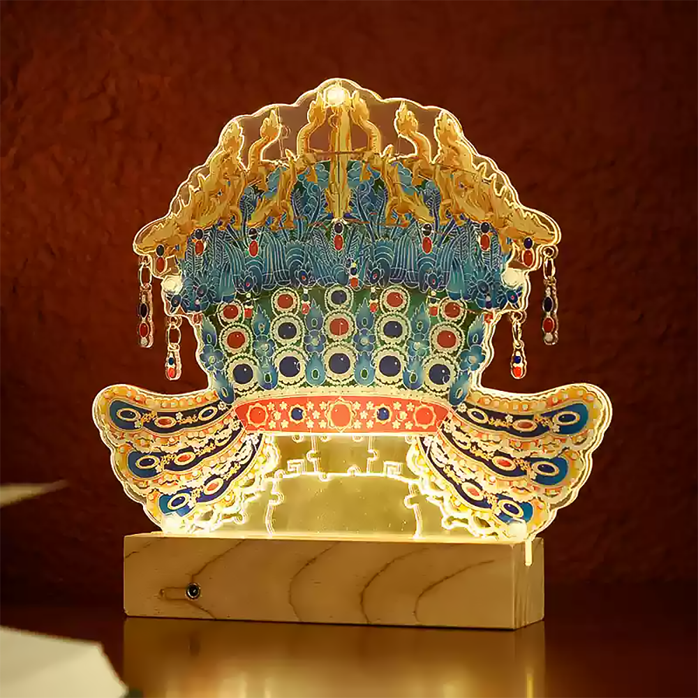 Acrylic Phoenix Crown Night Light Puzzle with Wooden Base-1
